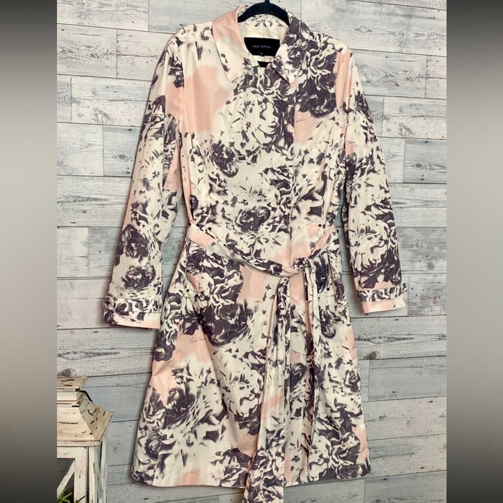 Absolutely beautiful Pink Tartan Floral Trench Coat Size L